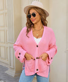 Classic Relaxed Cardigan With Pocket V Neck For Women