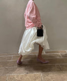 Fashionable Casual Solid Color High Waisted Balloon Skirt Beige