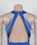 Chic Halter and Shoulder Pearl Chain Accessorize Halter Split Dress