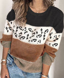 Classic Womens Leopard Patchwork Relaxed Knit Sweater