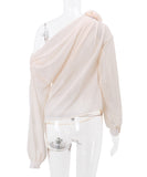 Chic Sexy Fashion Diagonal Shoulder Chiffon Slim-Fit T-Shirt