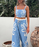 Floral Camisole And Wide Leg Pants Set Multicolor Chic