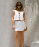Chic White Sleeveless Vest and Short Skirt Cotton Set