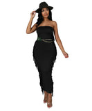 Sexy Solid-Color Women's Dress With Body-Hugging Tassels for Nightlife