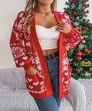 Classic Relaxed Christmas Deer Pattern Long Sleeve Cardigan