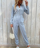 Chic Black Long-Sleeved Zipper Jumpsuit for Women