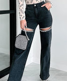 Multi-Pocket Hand-Drilled Washed Jeans for Stylish Comfort