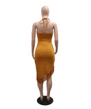 Tassel Lace-Up Sleeveless Bodycon One-Piece Dress in Green Brown