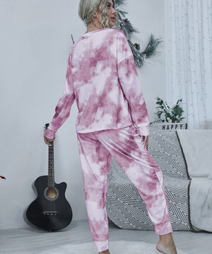 Large Size Tie-Dye Printed Long Sleeve Home Wear Set for Comfort