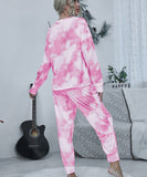 Large Size Tie-Dye Long Sleeve Home Wear Set in Pink