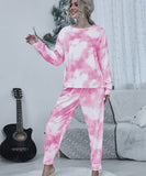 Large Size Tie-Dye Long Sleeve Home Wear Set in Pink
