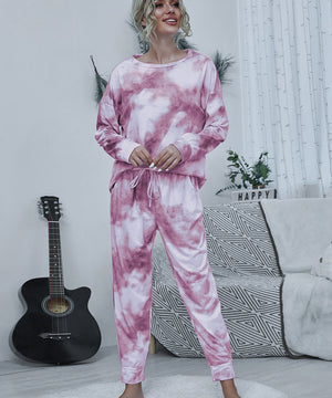 Large Size Tie-Dye Printed Long Sleeve Home Wear Set for Comfort