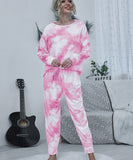 Large Size Tie-Dye Long Sleeve Home Wear Set in Pink