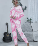 Large Size Tie-Dye Long Sleeve Home Wear Set in Pink