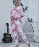 Large Size Tie-Dye Printed Long Sleeve Home Wear Set for Comfort