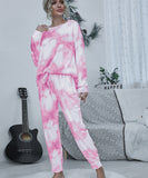 Large Size Tie-Dye Long Sleeve Home Wear Set in Pink