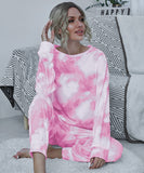 Large Size Tie-Dye Long Sleeve Home Wear Set in Pink