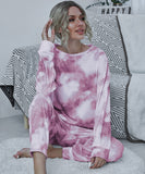 Large Size Tie-Dye Printed Long Sleeve Home Wear Set for Comfort