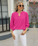 Chic Keyhole V-neck Seven-point Sleeved Loose Chiffon Top