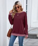 Color Block Ribbed Sweatshirt Round Neck Loose Long Sleeves