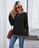 Color Block Ribbed Sweatshirt Round Neck Loose Long Sleeves