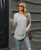 Striped Patchwork Crewneck Long Sleeve Tailcoat T Shirt