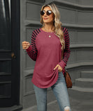 Striped Patchwork Crewneck Long Sleeve Tailcoat T Shirt