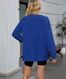 Solid Color Wavy Round Neck Long Sleeve Loose Fitting Shirt