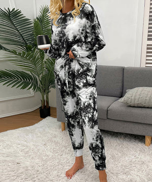 Large-Size Tie-Dye Printed Long-Sleeved Home Wear Set