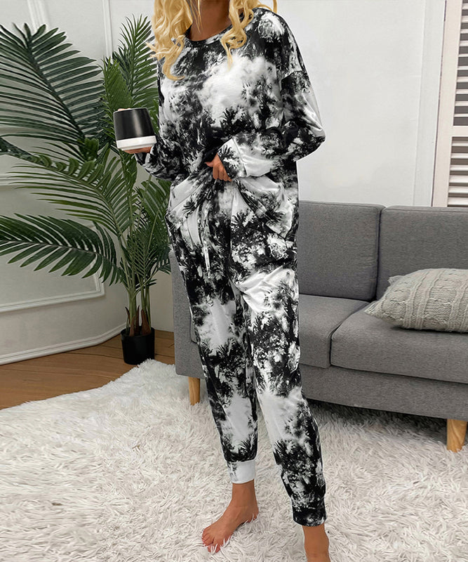 Large-Size Tie-Dye Printed Long-Sleeved Home Wear Set