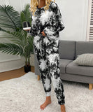 Large-Size Tie-Dye Printed Long-Sleeved Home Wear Set