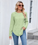 Casual Round Neck Long Sleeve Tee With Curved Hem Open Front