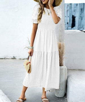 Casual Leaf-Sleeved Fitted Long Dress for Women in Multiple Colors