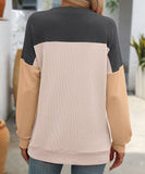 Round Neck Stretchy Strip Multicolor Long Sleeve T Shirt