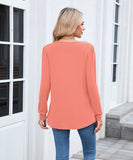Solid Color Round Neck Striped Loose Long Sleeve T Shirt