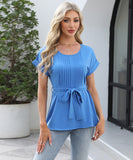 Chic Ruffled Round Neck Short-Sleeved Top in Trendy Colors