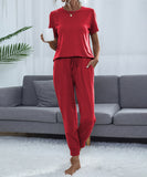 Chic Comfort Home Suit with Short-Sleeved Top and Slim Trousers