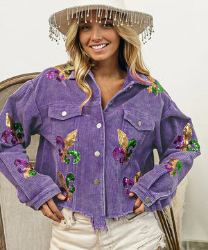 Classic Relaxed Fit Iridescent Sequin Jacket Coat Luxe