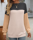 Round Neck Stretchy Strip Multicolor Long Sleeve T Shirt
