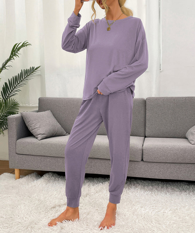 Comfortable Large-Size Purple Long-Sleeved Home Wear Set