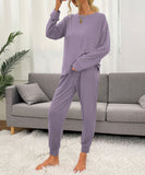 Comfortable Large-Size Purple Long-Sleeved Home Wear Set