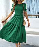 Casual Leaf-Sleeved Fitted Long Dress for Women in Multiple Colors