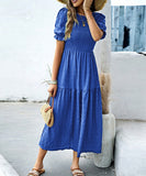 Casual Leaf-Sleeved Fitted Long Dress for Women in Multiple Colors