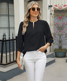 Chic Keyhole V-neck Seven-point Sleeved Loose Chiffon Top