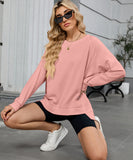 Solid Color Wavy Round Neck Long Sleeve Loose Fitting Shirt