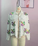 Classic Relaxed Fit Iridescent Sequin Jacket Coat Luxe