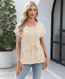 Chic Ruffled Round Neck Short-Sleeved Top in Trendy Colors