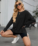Solid Color Wavy Round Neck Long Sleeve Loose Fitting Shirt