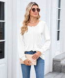 Solid Color Round Neck Striped Loose Long Sleeve T Shirt
