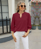 Chic Keyhole V-neck Seven-point Sleeved Loose Chiffon Top